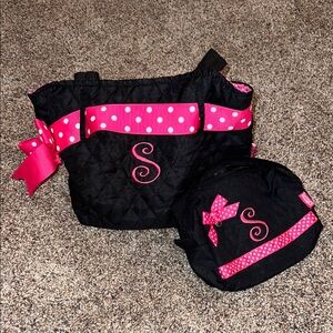 Set of 2 - Koozme Kids Black and Pink Polka Dot Bags